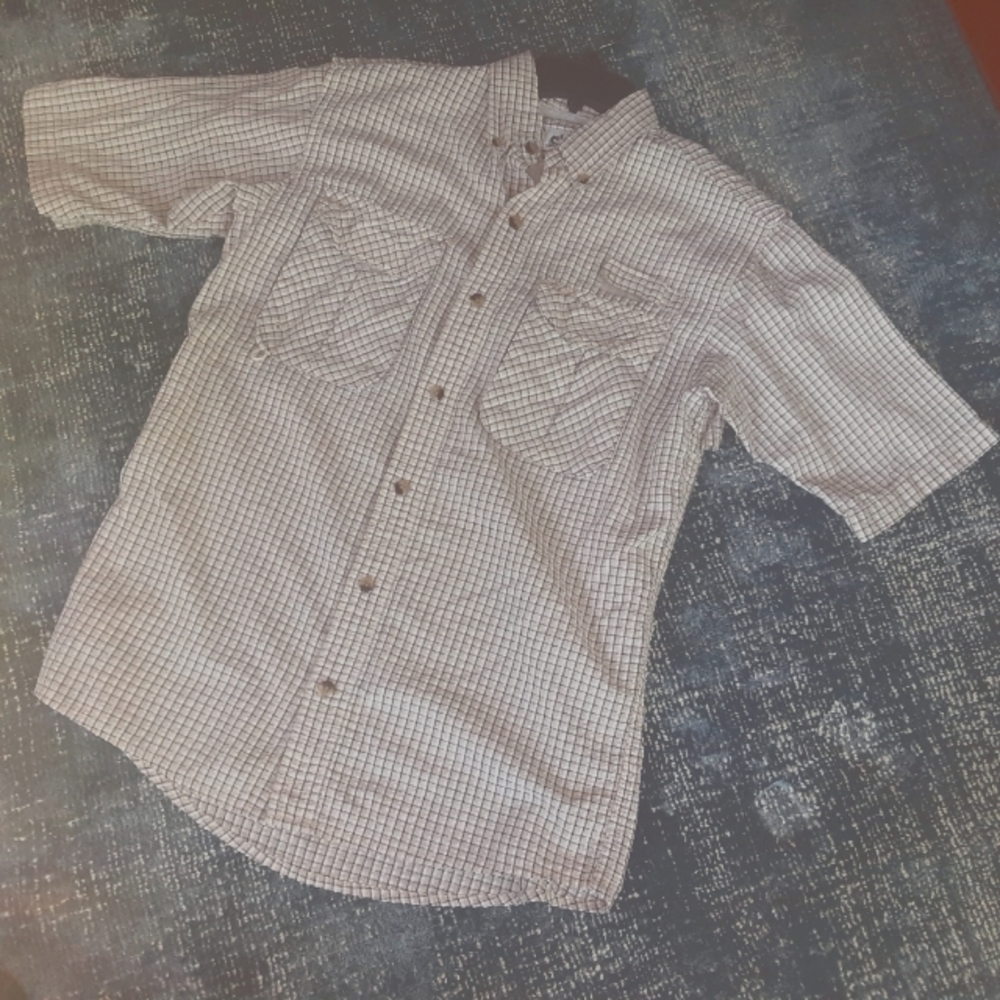 World Wide Sportsman BUTTON DOWN COLLAR Tattersall Seersucker Fishing Shirt, EUC
